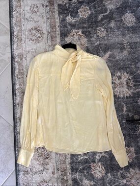 Aritzia Wilfred Yellow Tie-Neck Long Sleeve Blouse